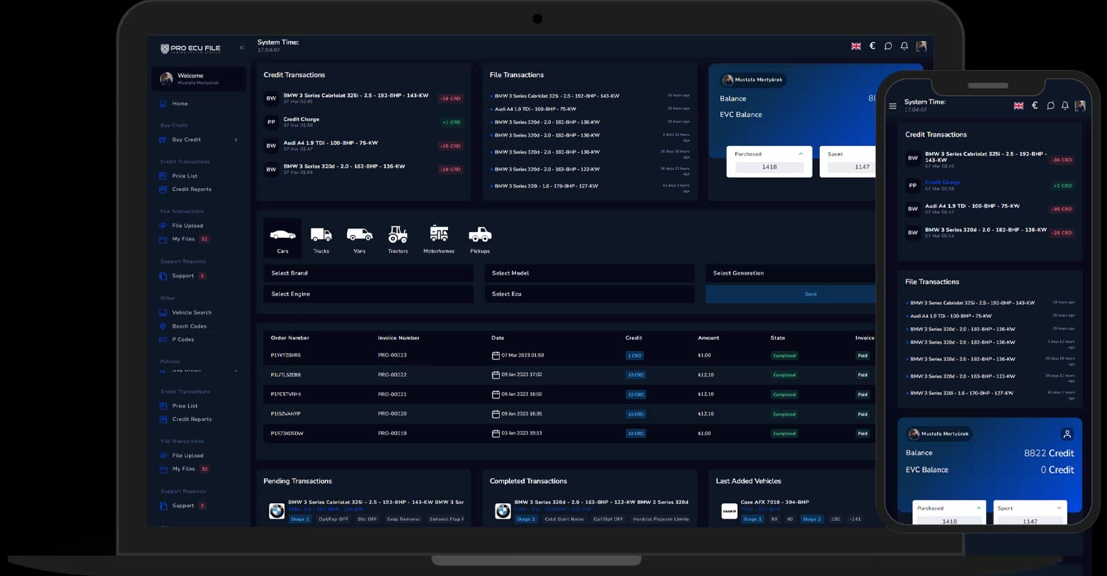ECU Tuning Portal - Professional file management dashboard with WinOLS API integration and dealer network interface