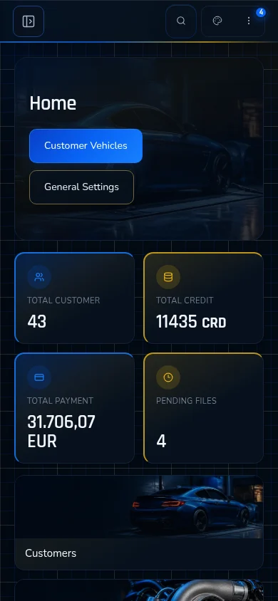 ECU Tuning Portal mobile admin dashboard
