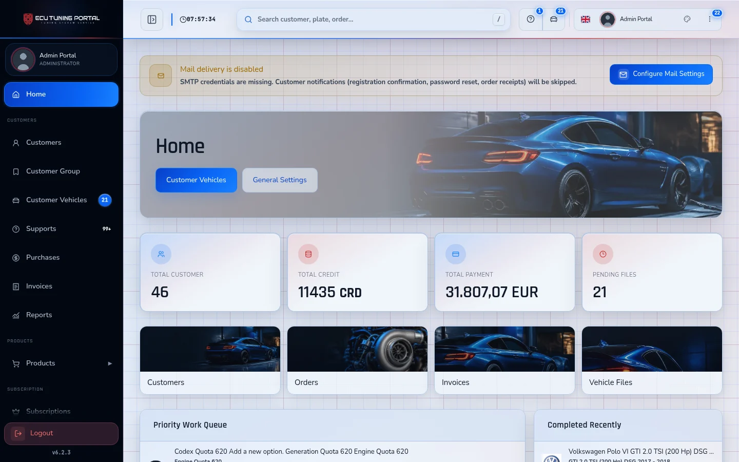 Admin dashboard