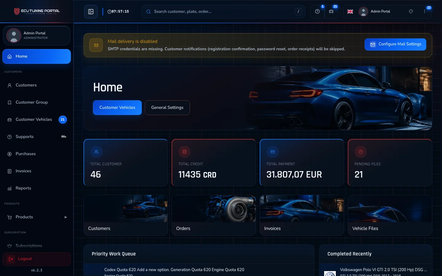 Admin dashboard