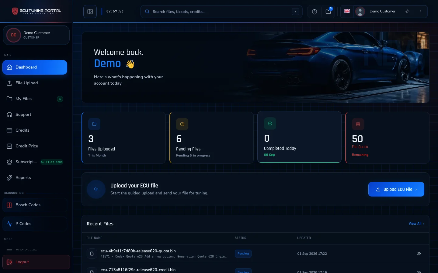 Customer dashboard