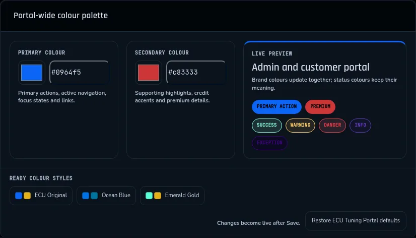 Portal Tema Özelleştirme koyu tema arayüz görünümü