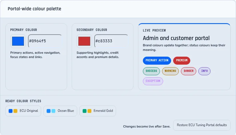 Portal Tema Özelleştirme arayüz görünümü